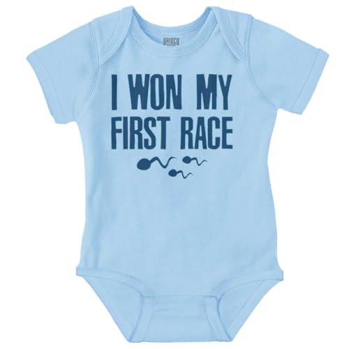 Image of Brisco Brands Funny I Won My First Race Joke Baby Romper Boys or Girls