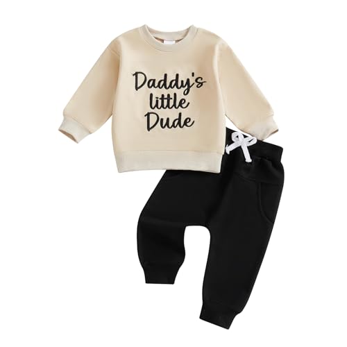 Image of YINGISFITM Toddler Baby Girl Boy Fall Winter Clothes Letter Long Sleeve Shirt Crewneck Swatshirt Top Pocket Pants Outfit Set
