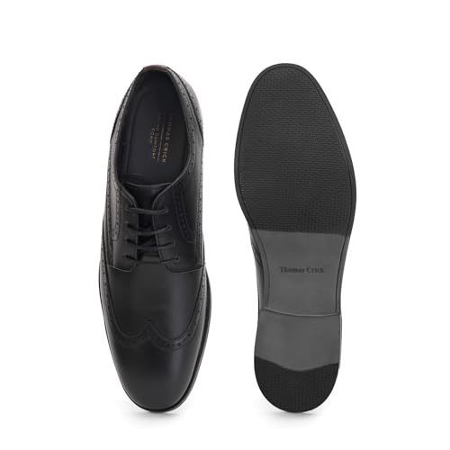 Image of Thomas Crick Men's Genuine Leather Brogue Shoes | Premium Slip-On Formal Dress Shoes with Cushioned Insole & Anti-Slip Sole for Office, Wedding & Business Wear
