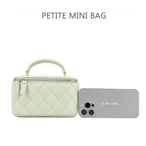 Image of M-ioi-M Small Genuine Leather Purse Quilted Crossbody Bag for Women, Mini Top-Handle Shoulder Handbag w /Gold Chain Strap