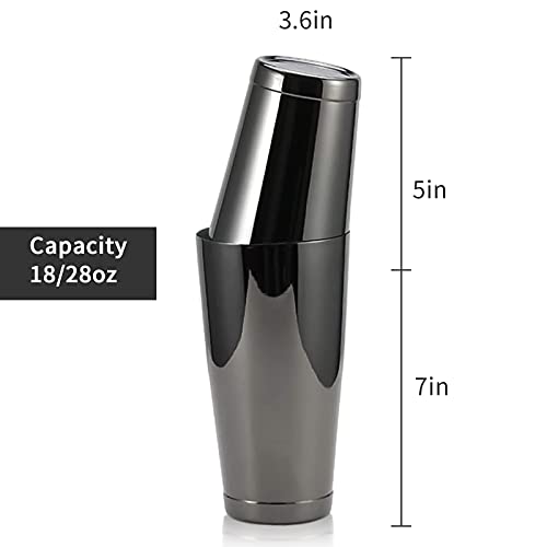 Stainless Steel Boston Shaker - 2-piece 18oz & 28oz Professional Bartender Cocktail Shaker Bartender Shaker Kit - CTSK0013 (Black)