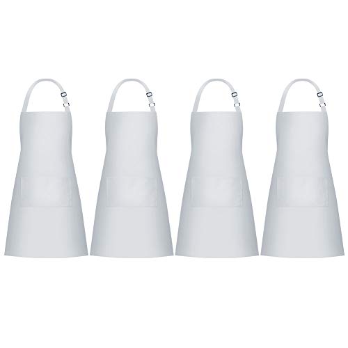 Jubatus 4 Pack 100% Cotton Aprons With 2 Pockets Cooking Chef Kitchen Adjustable Bib Apron For Women Men, White #TOP19