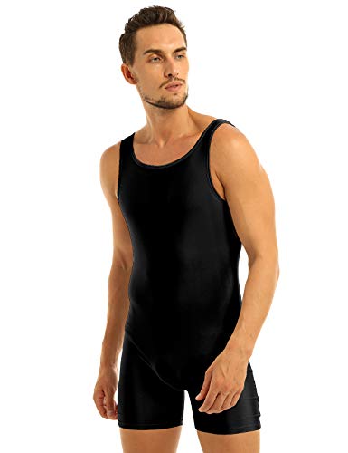 MSemis Men's Wrestling Singlet Leotard Bodysuit Underwear Spandex One-Piece Dance Unitard Biketard Jumpsuit Black Medium