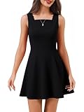 DERAX Women's Wear to Work Sleevelee Tank Mini Dress Casual Square Neck Elegant Business Work Office A Line Dresses Black XL