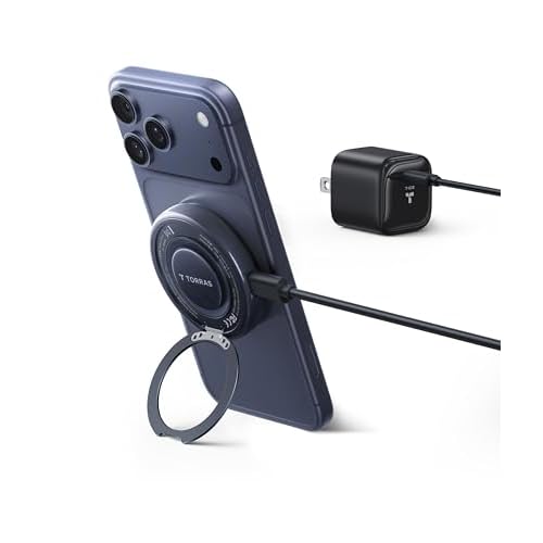 TORRAS Qi2.2 25W Wireless Charger, Magnetic Charger for Phone 17 16 15 14 13, Samsung Galaxy S26 S25, Phone Wireless Charger, Phone Charger Stand with Cable and Plug, Black 25W-Lite Black