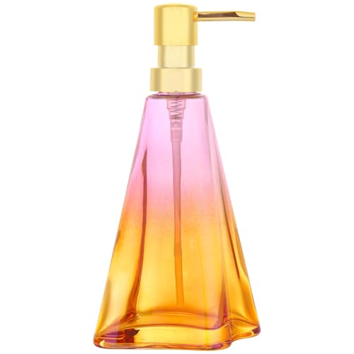 YunNasi Glass Soap Dispenser with Pump Refillable Liquid Hand Soap Dish Soap Dispensers for Bathroom Counter Kitchen Sink (PurpleOrange)
