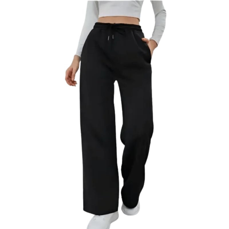 Beas Trend's Women's Straight Fit Plain Dori Jogger | Cotton Lycra High-Waist Joggers for Ultimate Comfort | Casual, Gym & Travel Wear -Black-S