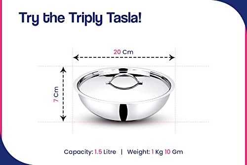 Image of Bhalaria Triply Stainless Steel Tope with Lid Flat Bottom -13 | 2.5L Capacity | Gas & Induction Compatible | 2X Faster Heating | Easy to Clean | Less Oil Use|100% Food Safe | Durable Cookware Silver