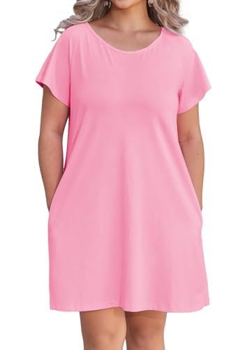 Image of Alaster Women's Casual Summer T Shirt Dress Loose Short Sleeve Tunic Dress with Pocket for Women