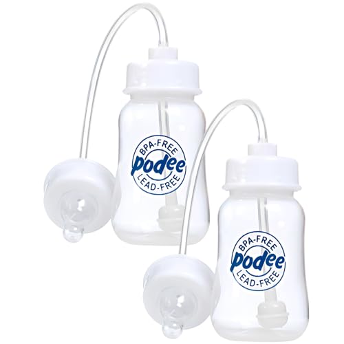 Image of Hands-Free Baby Bottle - Anti-Colic Self Feeding Baby Bottle System 4 oz (2 Pack - Podee Blue)