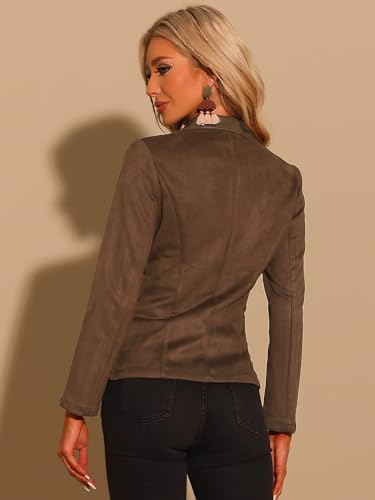 Allegra K Faux Suede Blazer for Women Lapel Collar Button Front Long Sleeve Jacket Casual Office Wear3