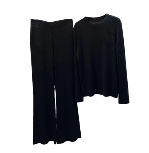 Pull en laine femme tricot cachemire vison et pantalon large ensemble luxe