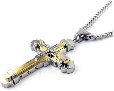 Savlano Stainless Steel Cubic Zirconia Cross Pendant 24 inch Cuban Chain Necklace for Men - Image 2