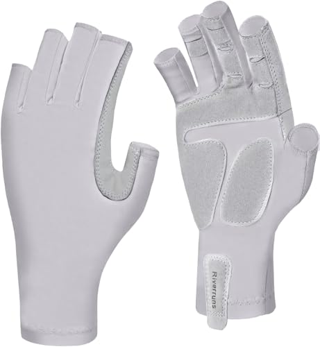 Riverruns Fishing Gloves UPF 50+ Sun Gloves UV Protection Men Women for Outdoor, Kayaking, Rowing, Hiking, Cycling, Driving(Light Khaki, M)