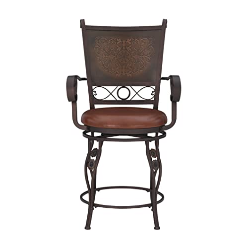 Powell Company Big & Tall Copper Stamped Back Arms By Powell Big And Tall Counter Stool, 24" Seat Height, Brown #TOP6