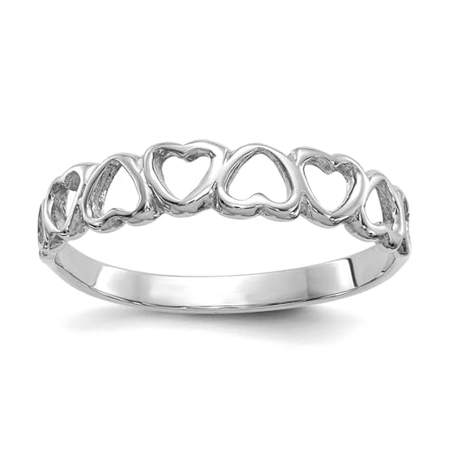Bague en or blanc 10 carats poli anneau cœurs taille 7,00 femme