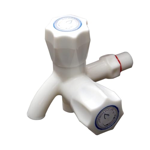 Image of M.R DIY PVC Two Way Bib Cock Tap, Wall Mounted for Kitchen /Bathroom, White, Virgin ABS Plastic Material, Pack of 1, Polished