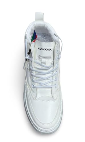 Image of High-Top Leather Sneakers, Lace-Up Casual Boots with Padded Collar, Herringbone Sole Pattern