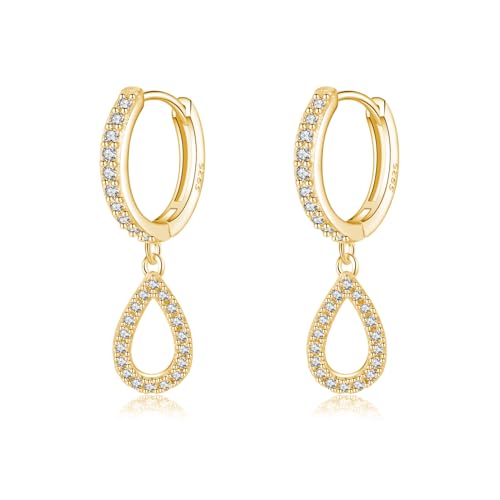 SLUYNZ 925 Sterling Silver Small Teardrop Hoop Earrings for Women Teens CZ Hoop Earrings Dangle Waterdrop Hoop Earrings