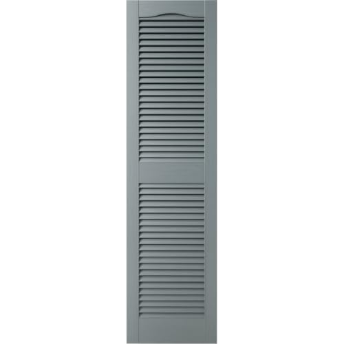 14 1/2"W x 60"H Lifetime Vinyl, Standard Cathedral Top Center Mullion, Open Louver Shutters, w/Installation Shutter-Lok's & Matching Screws (Per Pair), Storm Cloud