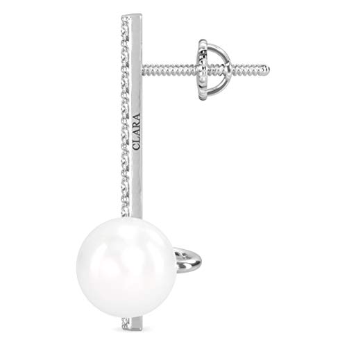 Image of CLARA 925 Sterling Silver Pearl Earrings Gift for Women & Girls | Swiss Zirconia | Screw Back | Minimal Daily Wear | Platinum Plated