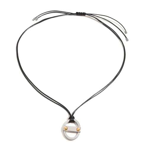 Collier corde cirée noire et pendentif verrouillable acier inoxydable
