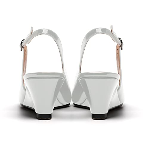 MERRORI Women's Office Solid Square Toe Patent Buckle Slingback Casual Wedge Low Heel Pumps Shoes 2 Inch4