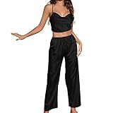 Women's Satin Pajama Set 2-Piece Sleepwear Nighty for Women Sleepwear Sexy Supportive Lingerie Silk Dress Silky Nighties for Women Lace Silk Dress Silky Lingerie Set