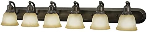 VAXCEL Lasalle 6-Light 48 inch Wide Parisian Bronze Transitional Bathroom Vanity Lighting Fixture, Amber Alabaster Glass Shade, Dimmable, LED Compatible, Over The Mirror Wall Mounted, Full Backplate