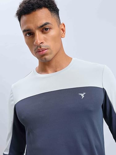 Image of TECHNOSPORT Men Colorblock Slim Fit Round Neck T-Shirt with TECHNOCOOL+ (Light Blue) Gym Tee Dry Fit T Shirt for Men Sports Top for Him