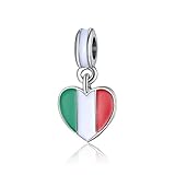 Ochoos Popular European Beads Country Flag Pendant Charms Fit Original Bracelets Heart Shape Big Hole National Pendants DIY Jewelry New - (Color: Italy)