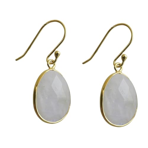 Boucles d'oreilles pierre de lune et argent 925 plaqué or au design artisanal raffiné