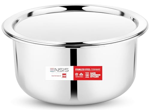 Image of ENSIS 18cm Triply Tope with Steel Lid (2.25 Litre) Heavy Duty Stainless Steel Patila /Bhagona for Milk & Tea, Induction Friendly, 5 Year Warranty