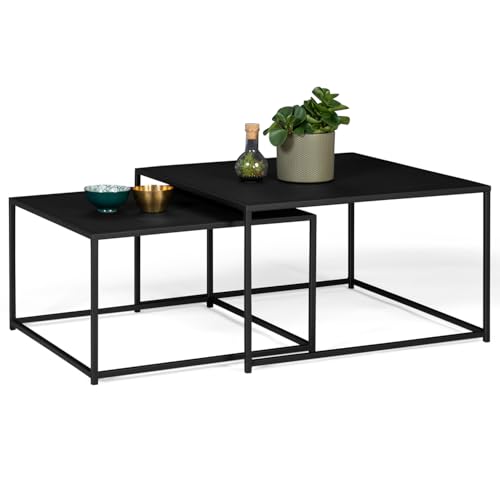 IDMarket - Lot de 2 Tables Basses gigognes Davis 60/70 en métal Noir Mat Design Industriel