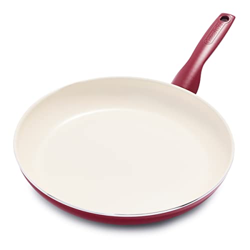 Image of GreenPan Rio Healthy Ceramic Nonstick 12 inch Frying Pan Skillet, PFAS-Free, Dishwasher Safe, Red