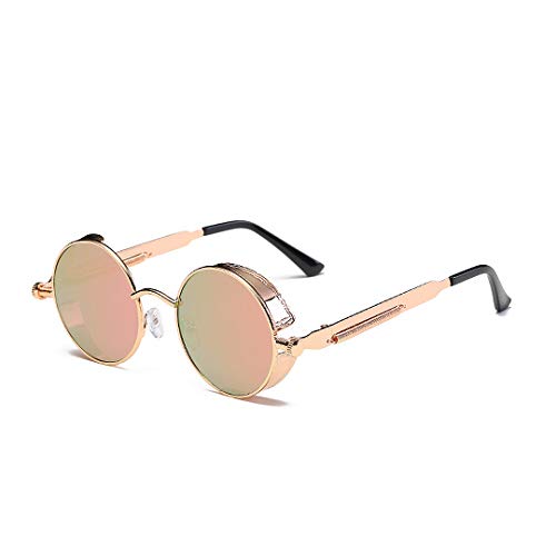 BOZONLI Vintage okrągłe okulary przeciwsłoneczne, ochrona UV400 koło retro steampunkowe okulary przeciwsłoneczne dla kobiet i mężczyzn, Złoty + różowy, rozmiar uniwersalny