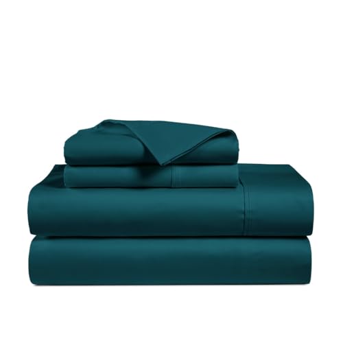 Minor Monkey Juego de sábanas de algodón egipcio de 1000 hilos, 4 piezas, suave tejido de satén certificado con bolsillo profundo de 40,6 cm, transpirable, refrescante, color verde azulado