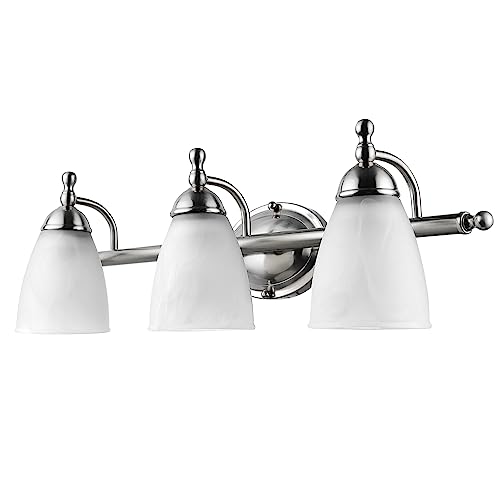 GLOBE Electric 50783 3-Light Vanity Light, Satin Nickel Finish, Alabaster Glass Shades, 23-Inch Bathroom Wall Fixture, E26 Base, Easy Installation – Image 6