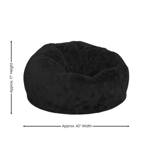 Pemberly Row Oversized Black Furry Bean Bag Chair, 42"x42"x19", Cotton Twill Upholstery, Lightweight Portable Design, Refillable Polystyrene Beads, Machine-Washable Slipcover, All Ages Floor Seating - Image 3
