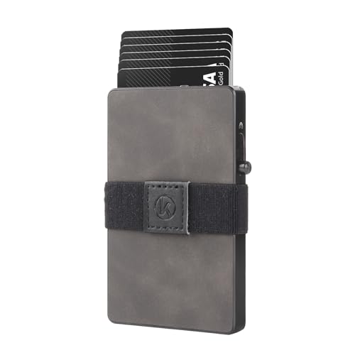 Cardholder Wallet for Men with PU Leather - Holds Up to 6 Cards, RFID Blocking, Pop Up Card Wallet (Gray)
