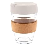 Reusable Glass Coffee Cup/Travel Mug with Lid - Heat Resistant Sleeve Surround Eco Friendly with Plugged Removable Lid (Cream Cork)