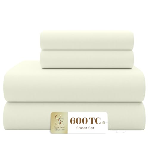 SUPREME ELEGANCE Sateen Queen Sheets, 600 TC, Fresh Ivory