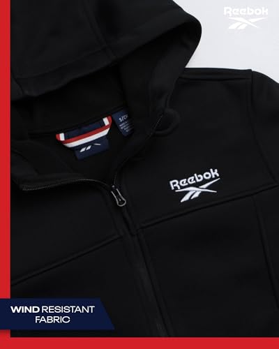 Reebok Jaqueta feminina - Jaqueta softshell de tecido à prova de vento com capuz para corrida, camin