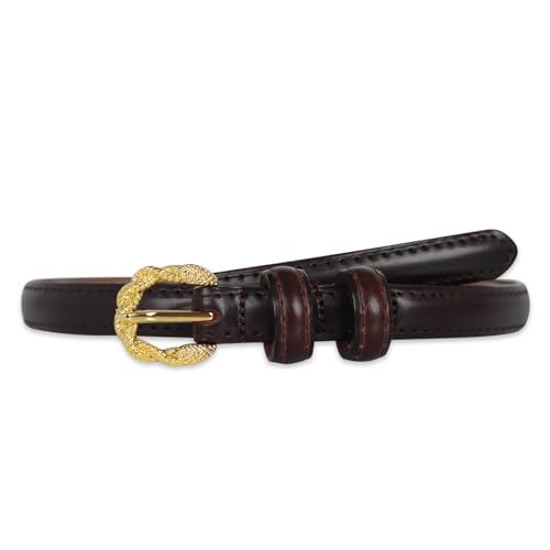 Image of Aurolran Women's Fashion Classic Metal Buckle Leather Belt with Jeans Dress