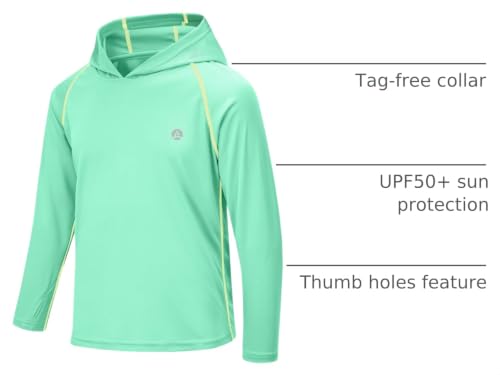 Image of Boys Grils Long Sleeve Sun Shirts UPF50+ Hoodie Thumbhole Rash Guard Quick Dry Atheltic Hiking Workout Water Playing