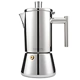 [Cafetera Moka de acero inoxidable 18/8 de calidad prémium] hecho de acero inoxidable 18/8 con pulido de espejo alto procesado. La capacidad de antioxidación y corrosión también es la mejor. Se puede utilizar para todo tipo de recursos térmicos, como estufa de gas, quemador de inducción, placa de cocina eléctrica. Fácil de limpiar y desmontar. Apto para lavavajillas.