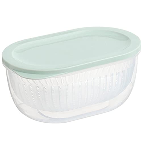 Food Storage Container With Colander Layer, Refrigerator Fresh-Keeping Container Bowl Multifunctional Vegetable Fruit Liquid Storage Container Sealed With Lids Kitchen Essentials, 18 Oz (Green) #TOP26