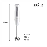 Braun Stabmixer MultiQuick 5 MQ50201M, PowerBell Plus Technologie, 21 Geschwindigkeitsstufen+Turbo, EasyClick System Plus, Edelstahlschaft, 350ml Zerkleinerer & 600ml Becher, 1000W, Weiß – Ansicht 5