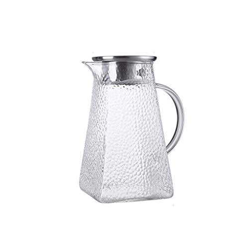 Unregelmäßiges Hammermuster, quadratische Wasserflasche, kalter Wasserkocher, Glas mit großer Kapazität, Zwei-Wege-Leck, 2 Tassen, Bambusschale