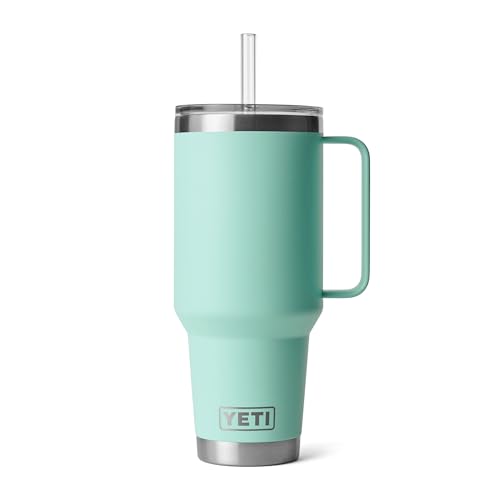 YETI Rambler 42 oz Tumbler with Handle and Straw Lid, Travel Mug Water Tumbler, Vacuum Insulated Cup with Handle, Stainless Steel, Seafoam
